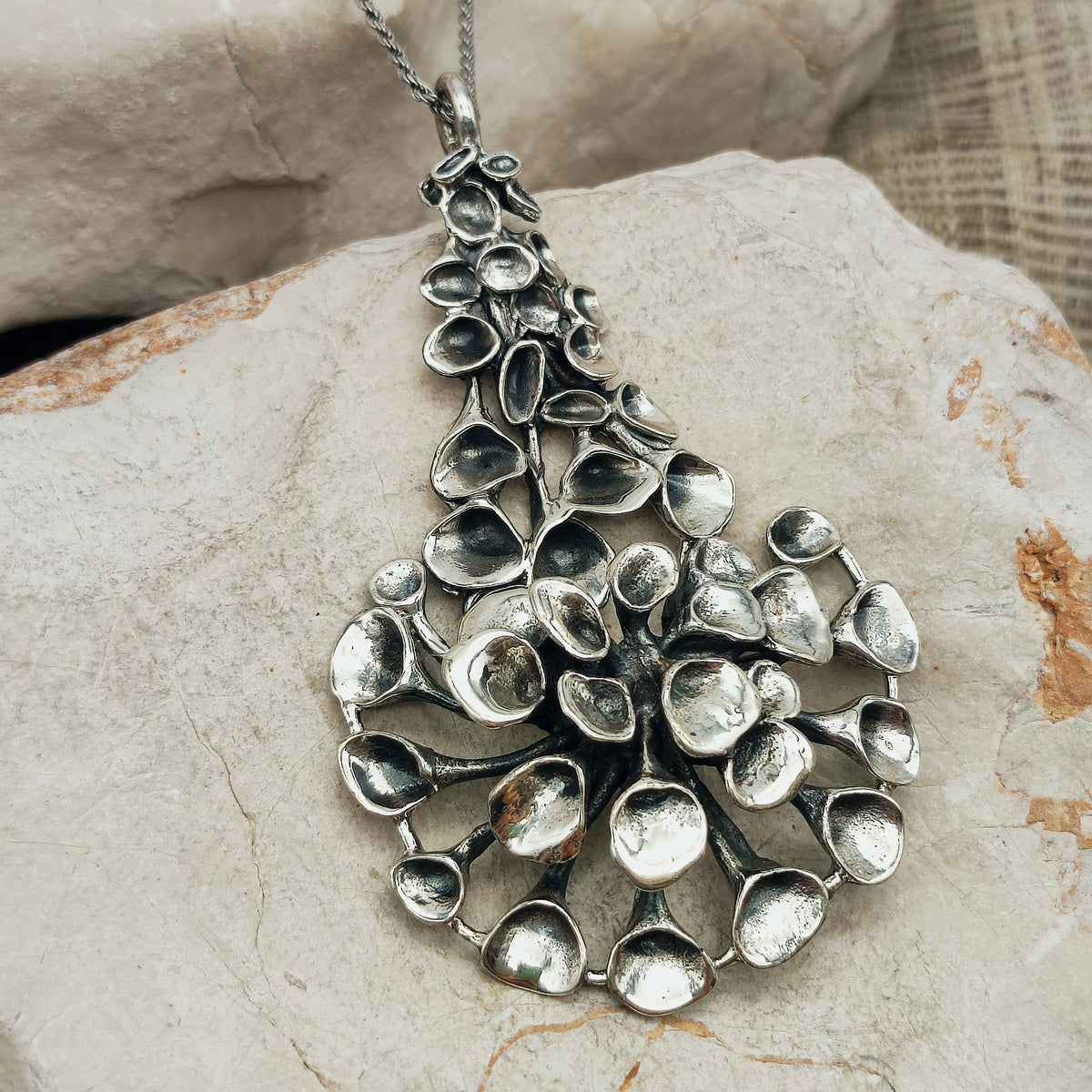 Vintage Hannu Ikonen Large Articulated Reindeer Moss Silver Necklace