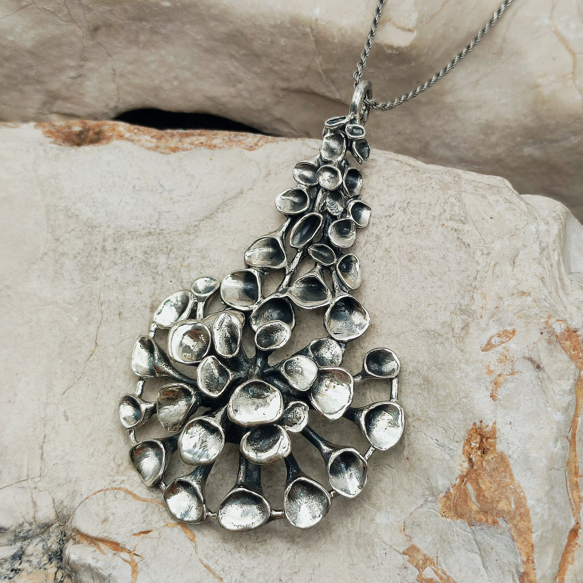 Vintage Hannu Ikonen Large Articulated Reindeer Moss Silver Necklace