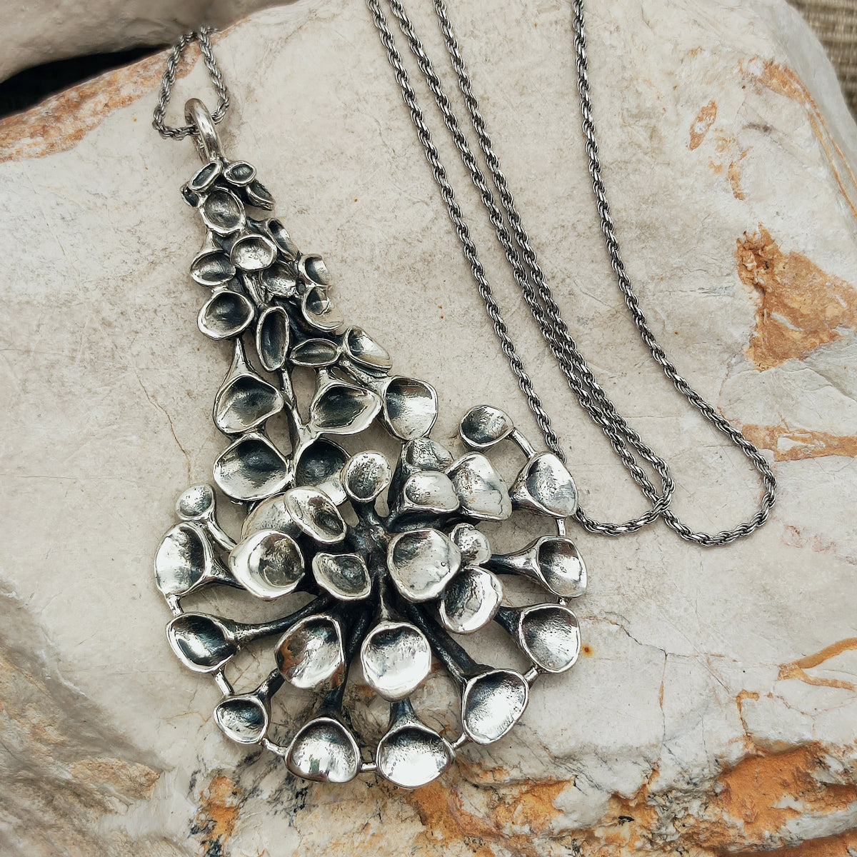 Vintage Hannu Ikonen Large Articulated Reindeer Moss Silver Necklace