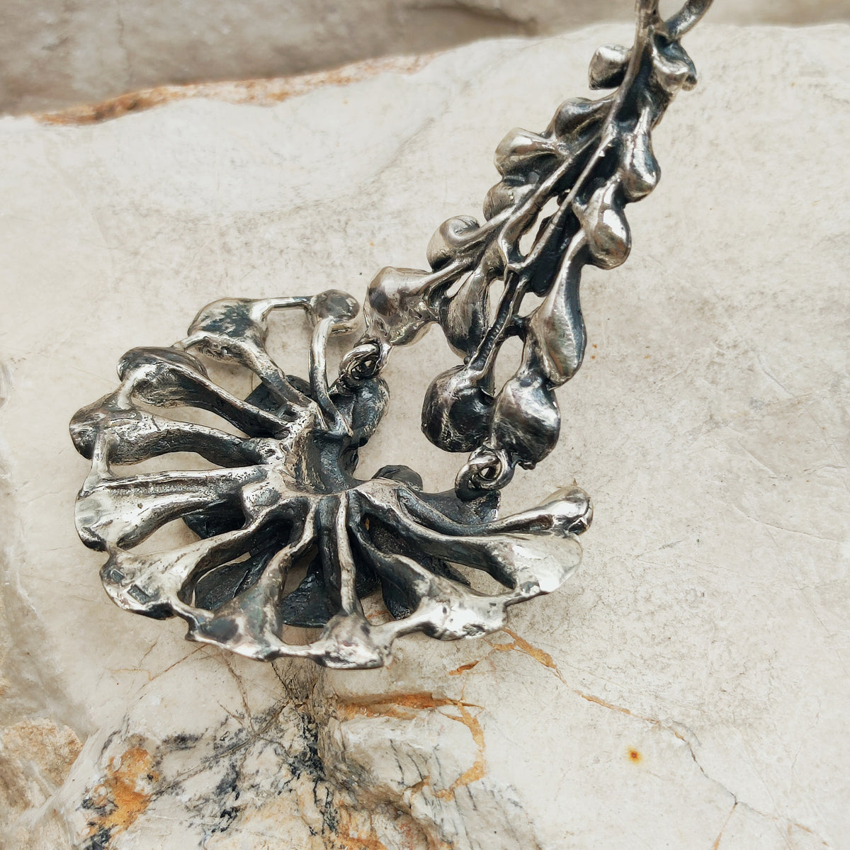 Vintage Hannu Ikonen Large Articulated Reindeer Moss Silver Necklace