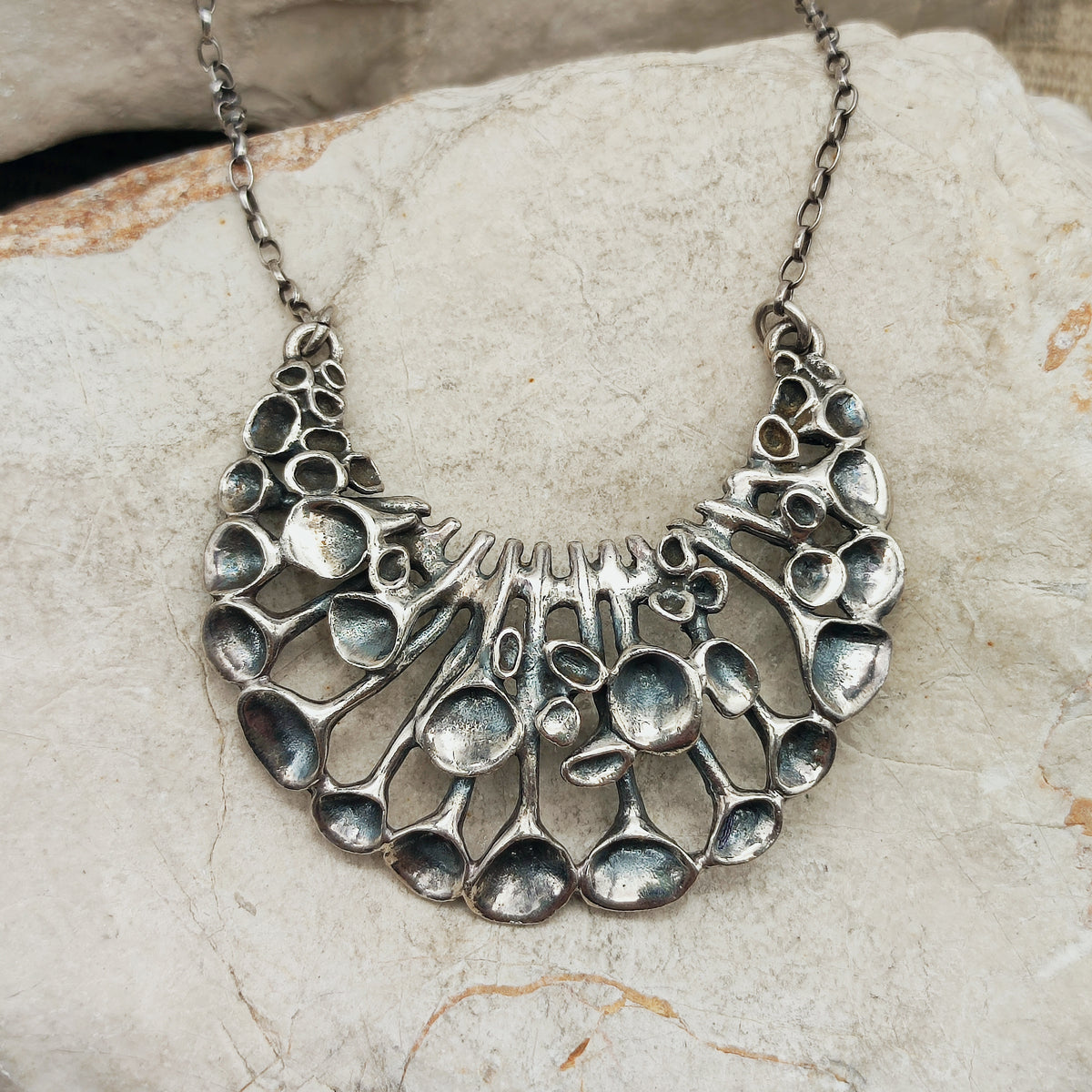 Vintage Hannu Ikonen Crescent Reindeer Moss Silver Necklace
