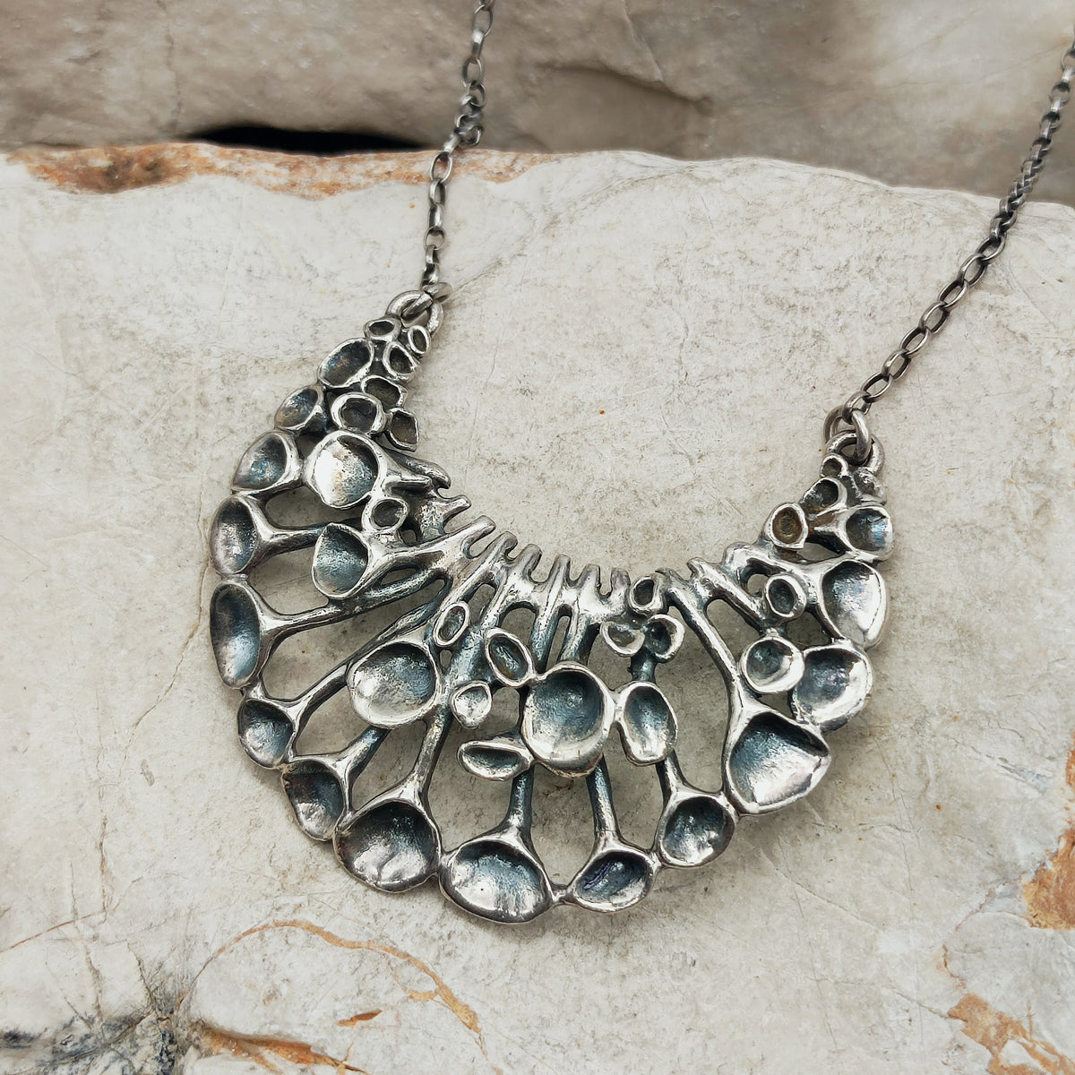 Vintage Hannu Ikonen Crescent Reindeer Moss Silver Necklace