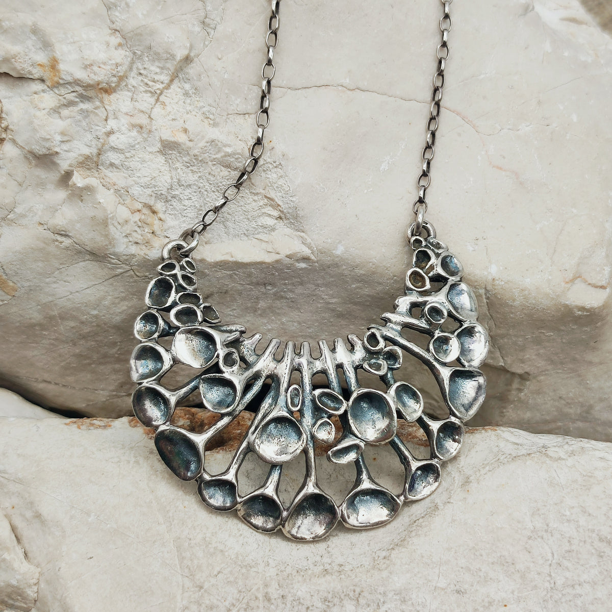 Vintage Hannu Ikonen Crescent Reindeer Moss Silver Necklace