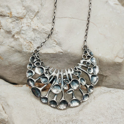 Vintage Hannu Ikonen Crescent Reindeer Moss Silver Necklace