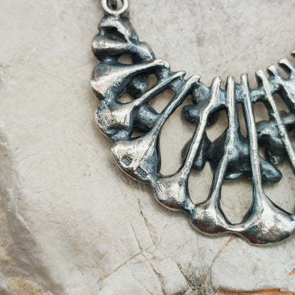 Vintage Hannu Ikonen Crescent Reindeer Moss Silver Necklace