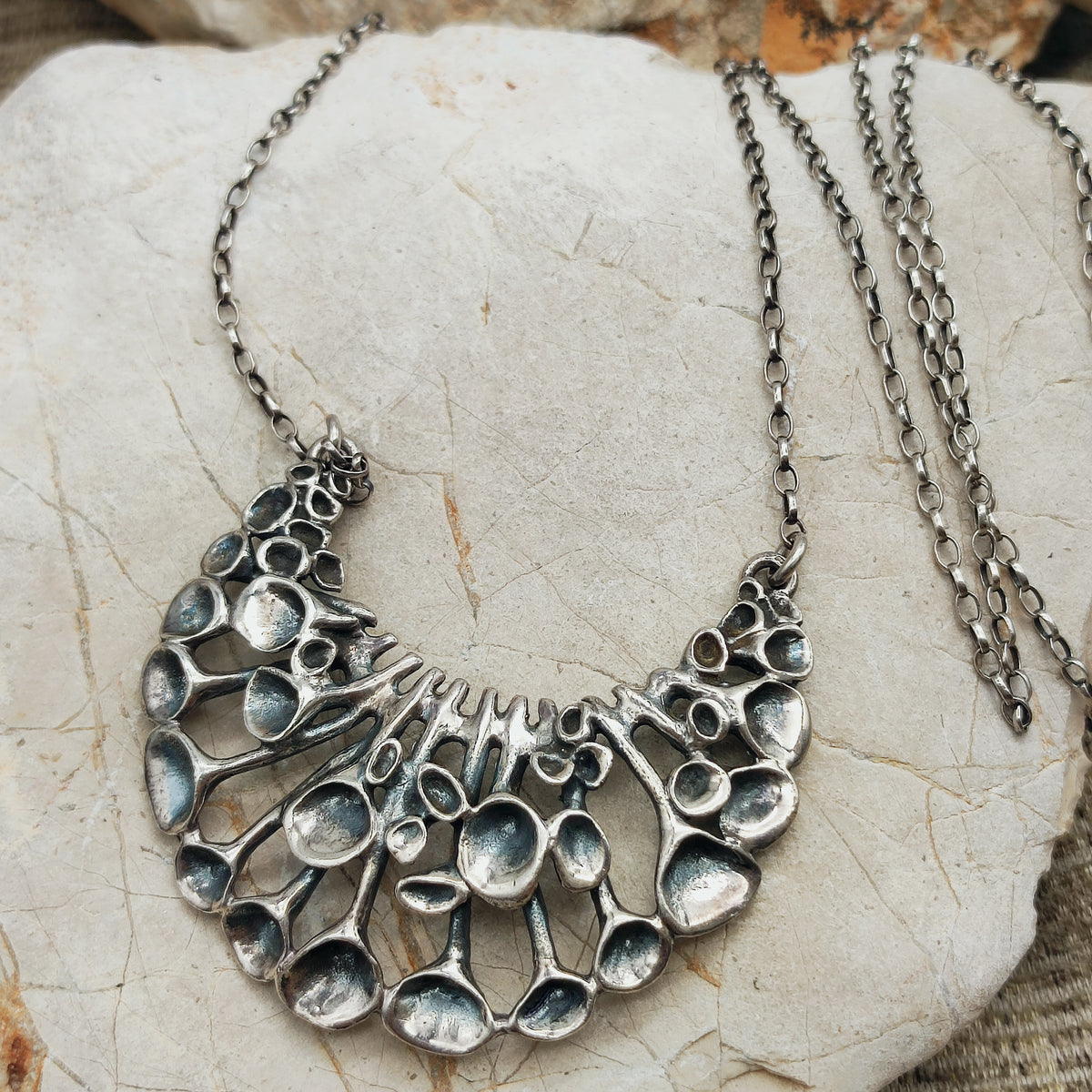 Vintage Hannu Ikonen Crescent Reindeer Moss Silver Necklace