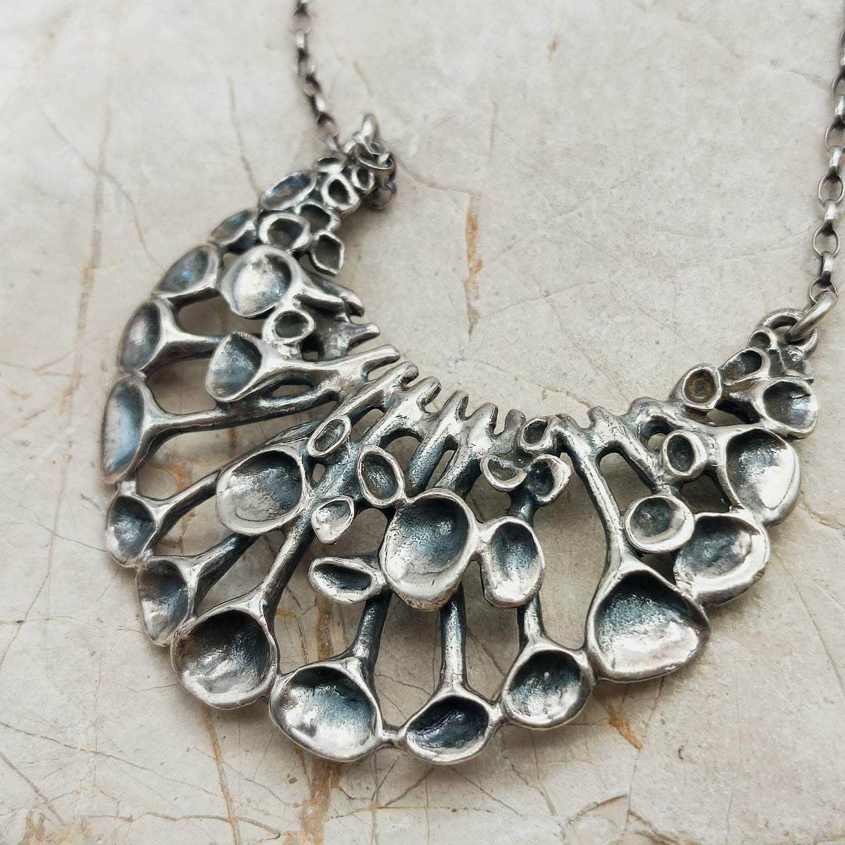 Vintage Hannu Ikonen Crescent Reindeer Moss Silver Necklace