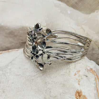 Vintage Hannu Ikonen Reindeer Moss Sterling Silver Cuff Bracelet