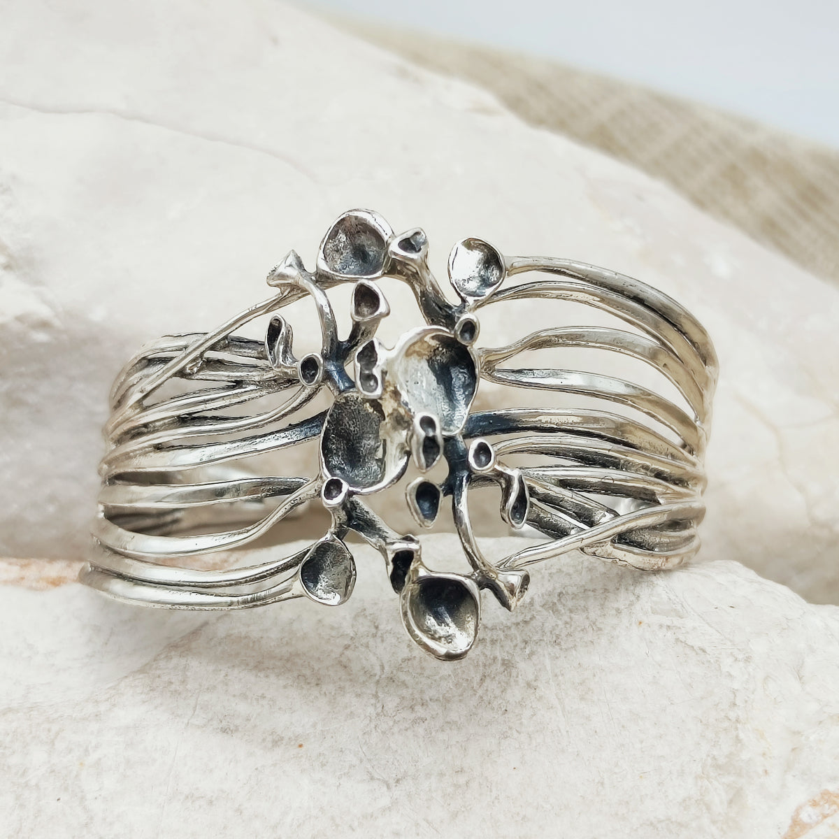 Vintage Hannu Ikonen Reindeer Moss Sterling Silver Cuff Bracelet