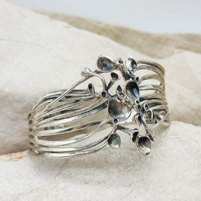 Vintage Hannu Ikonen Reindeer Moss Sterling Silver Cuff Bracelet