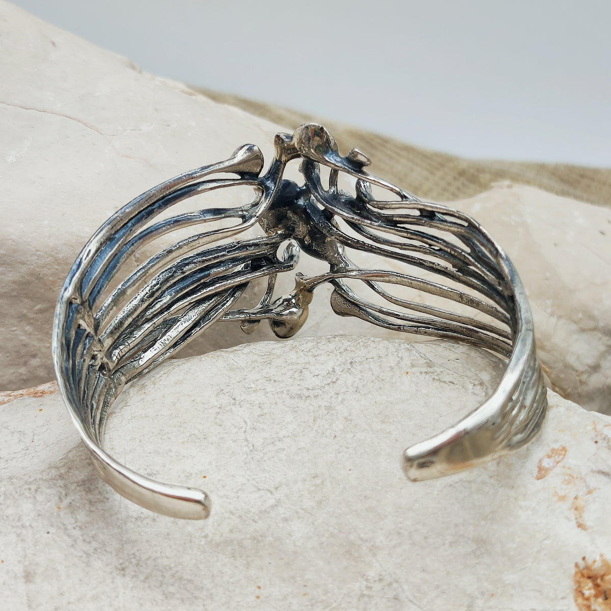 Vintage Hannu Ikonen Reindeer Moss Sterling Silver Cuff Bracelet