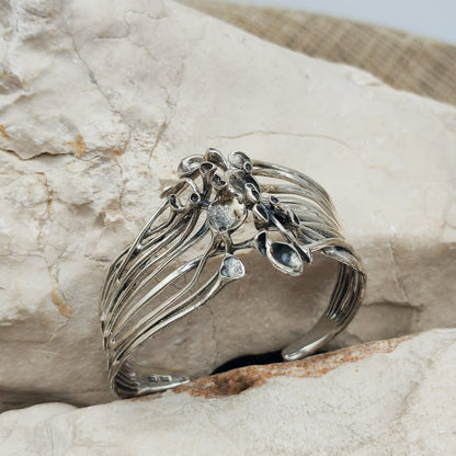 Vintage Hannu Ikonen Reindeer Moss Sterling Silver Cuff Bracelet