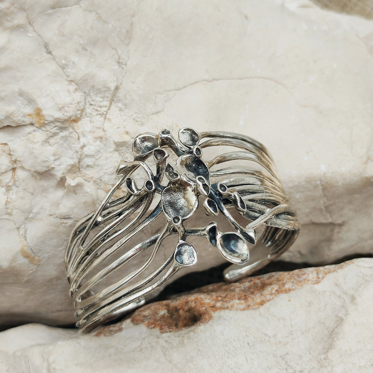 Vintage Hannu Ikonen Reindeer Moss Sterling Silver Cuff Bracelet