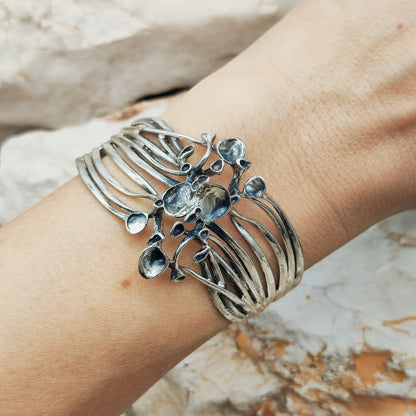 Vintage Hannu Ikonen Reindeer Moss Sterling Silver Cuff Bracelet