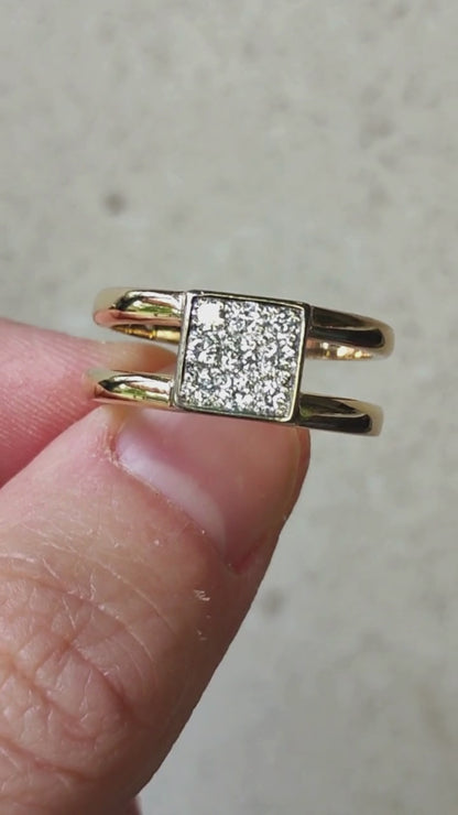 Vintage Heavy Double banded Swedish ring with .45 Diamonds in 18 Carat Gold