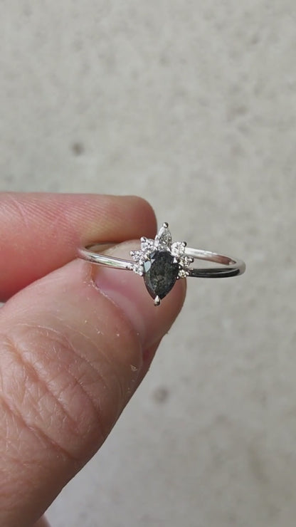 Modern 18 Karat white gold ring with Salt and Pepper diamond