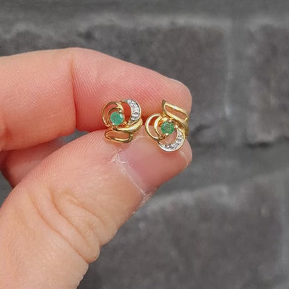Vintage 18ct Gold Emerald and Diamond Stud Earrings
