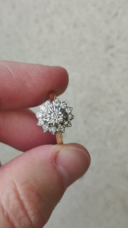 Vintage 9 Carat Gold Diamond Cluster Ring