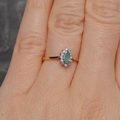 Vintage Emerald and Diamond Cluster Ring 18ct Gold London 1985