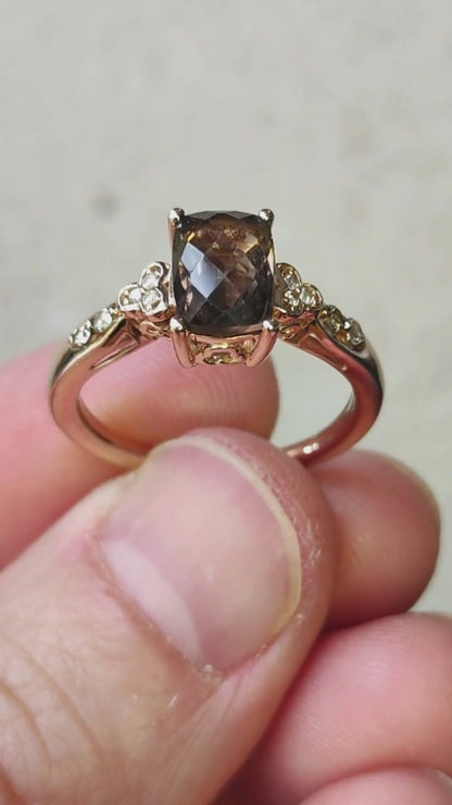 Le Vian Ring with Smoky Quartz and Diamond in 14 Carat Rose Gold