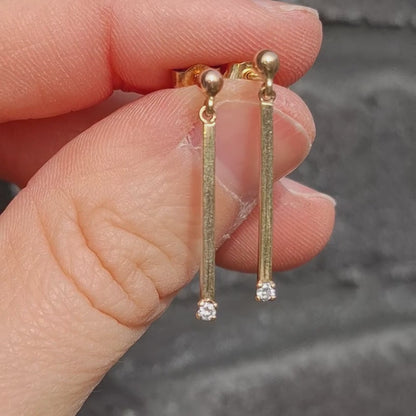 Vintage 9ct Gold Diamond Bar Drop Earrings – London 1981