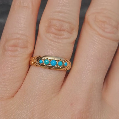 Antique Turquoise Five Stone Ring in 18K Gold  Birmingham 1912