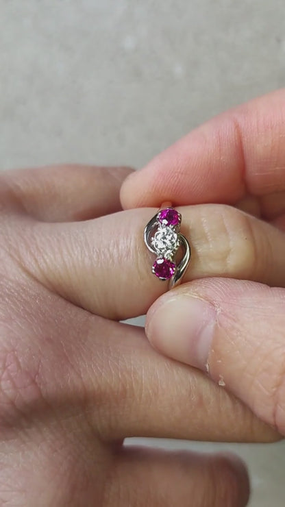 Art Deco Trilogy Bypass Ring with Ruby and Diamond in 18 Karat Gold & Platinum