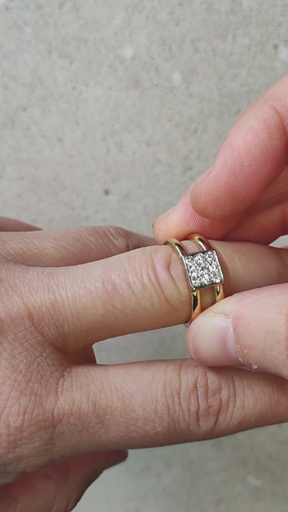 Vintage Heavy Double banded Swedish ring with .45 Diamonds in 18 Carat Gold