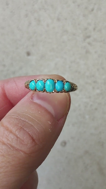 Victorian 5 Stone Turquoise Ring in 18 Carat Gold