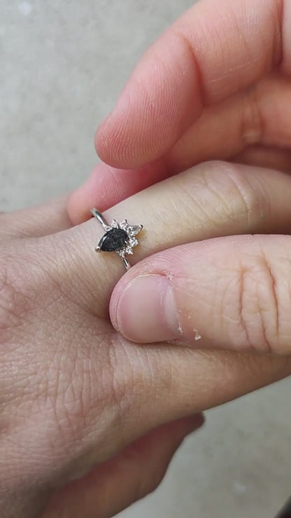 Modern 18 Karat white gold ring with Salt and Pepper diamond
